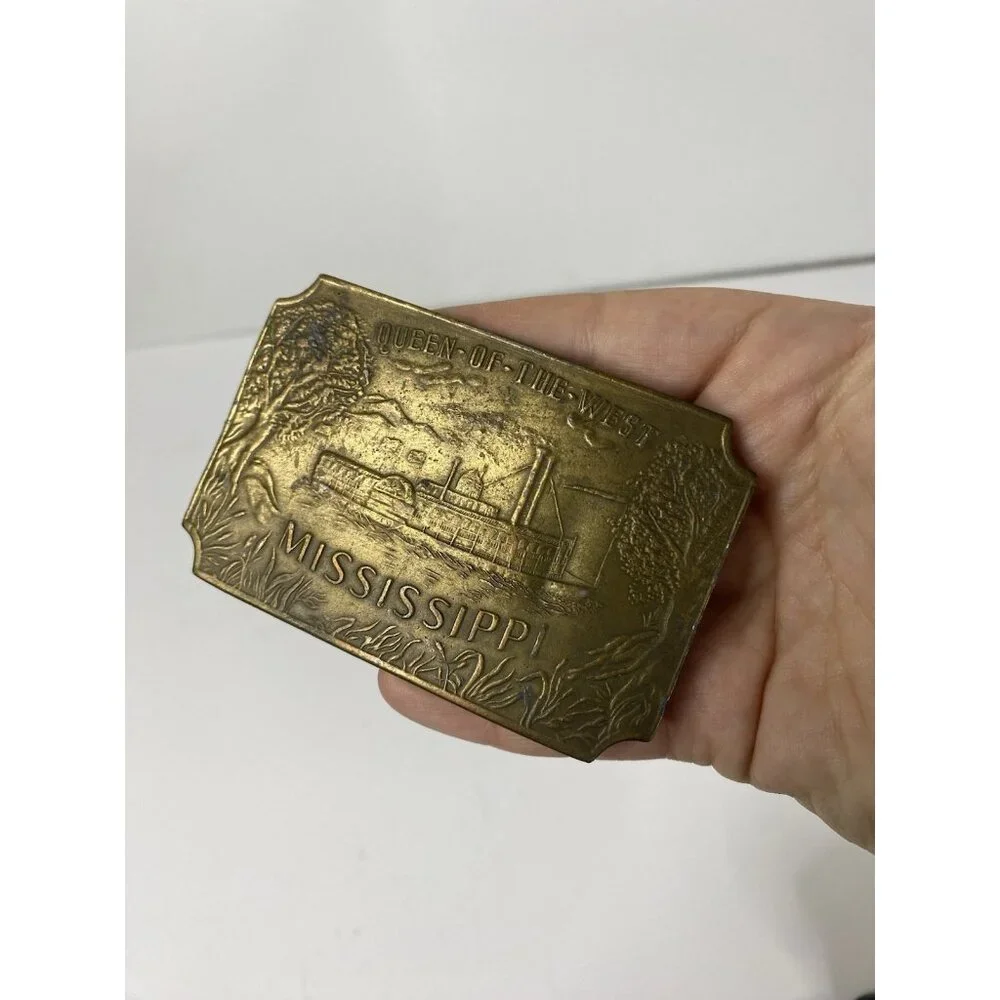 Queen Of The‎ West Mississippi Steamboat Belt Buckle Brass Vintage Riverboat